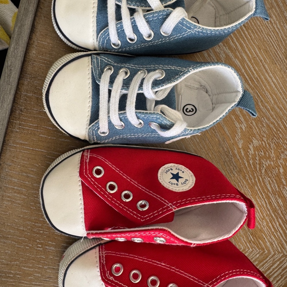 converse (like) baby Blue and Red Canvas Sneakers size 3 (2 pairs)